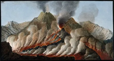 Mount Vesuvius: interior of the crater showing the flow of lava in an eruption