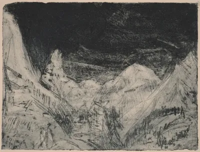 Mountain Landscape with Little Mowers
