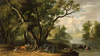 Mountain landscape with shepherds