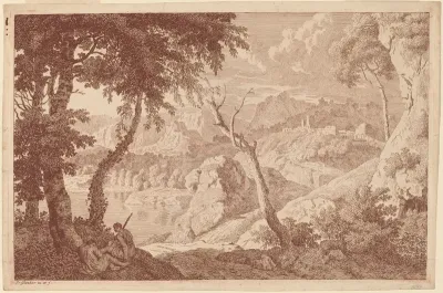 Mountain Landscape with Two Men Resting
