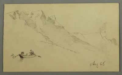 Mountain Peaks, Two figures in a Rowboat, August