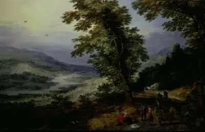 Mountain Road with Travelers