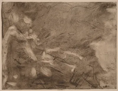 Mountain Stream with Bathers