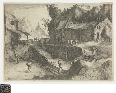 Mountain village with houses and stairs
