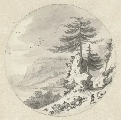 Mountainous Coastal Landscape with a Large Fir Tree