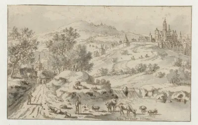 Mountainous Landscape with a Town on a Hill