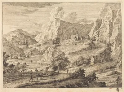 Mountainous Landscape with Figures and a Monastary