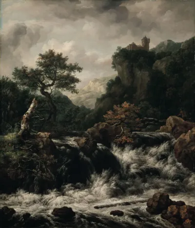 Mountainous landscape with waterfall, after Jacob van Ruisdael