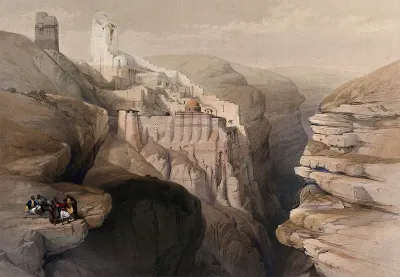 Mountains with the monastery of St