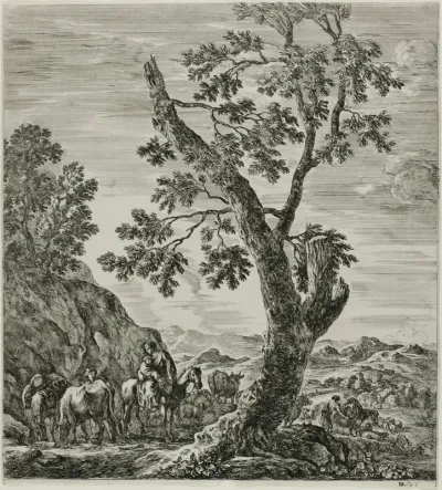 Mounted Peasant with a Child in Her Arms, plate six from The Six Large Views of Rome and the Campagna