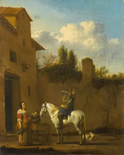 Mounted Trumpeter Taking a Drink