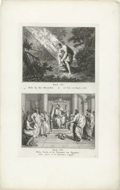 Mozes bij de brandende braamstruik en Mozes, Aaron en de Egyptische tovenaars