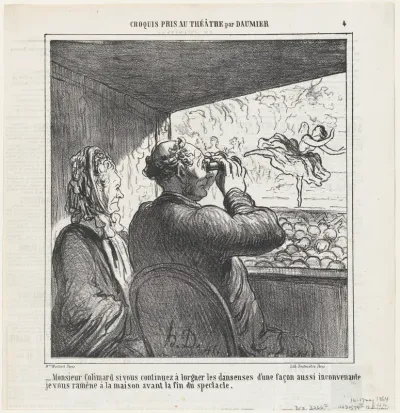 Mr. Colimard, if you don't immediately stop ogling the dancers..., from 'Theater sketches,' published in Le Charivari, May 4, 1864