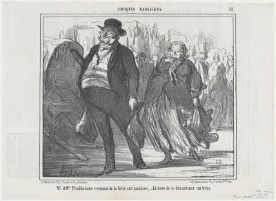 Mr. et Mme. Prudhomme revenant de la foire..., from Croquis Parisiens, published in Le Charivari, April 18, 1857