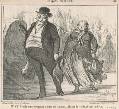 Mr et Mme Prudohomme revenant de la foire ...