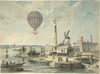 Mr. Green in the Albion Balloon, Having Ascended from Vauxhall Gardens, August 12, 1842