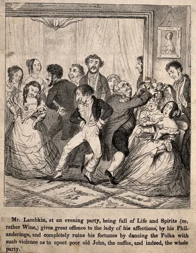 Mr. Lambkin at a party with some unsavoury looking company. Lithograph by G. Cruikshank