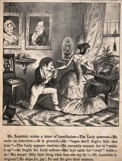 Mr. Lambkin in an old bachelors' club, completely recovered from his illness and contemplating the errors of his ways. Lithograph by G. Cruikshank