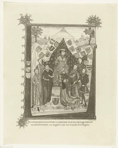 Mr. Pieter Beoostenzween van Renesse biedt Filips, hertog van Bourgondië, een register van privileges aan, ca. 1464-1472
