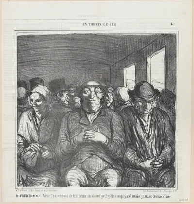 Mr. PRUDHOMME: Long live the third class compartments..., from 'On the train,' published in Le Charivari, August 30, 1864