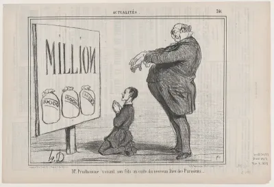 Mr. Prudhomme vouant son fils au... nouveau dieu..., from "Actualitès"