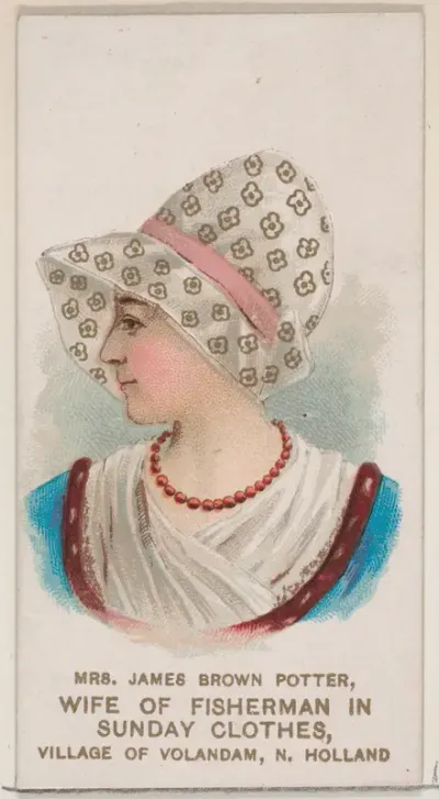 Mrs. James Brown Potter as a Fisherman's Wife Dressed in Sunday Clothes from the Village of Volandam, North Holland, from the set Actors and Actresses, Second Series (N71) for Duke brand cigarettes