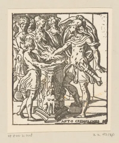 Mucius Scaevola steekt zijn hand in het vuur
