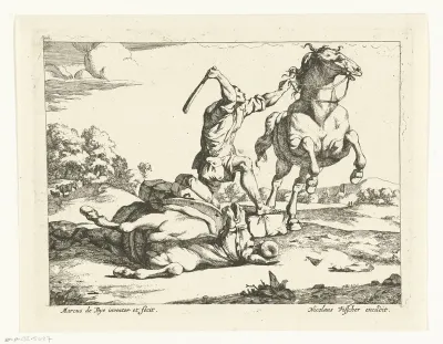 Muilezeldrijver slaat een paard