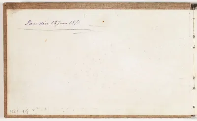 Muistiinpano kansilehden sisäsivulla: Paris den 13 Juni 1876