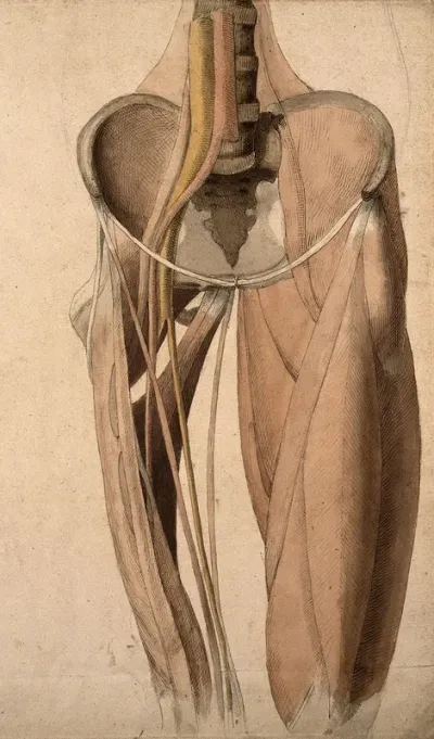Muscles, bones and blood-vessels (?) of the pelvis