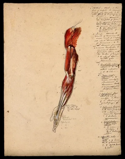Muscles of the arm, shoulder and hand: side view, supinated