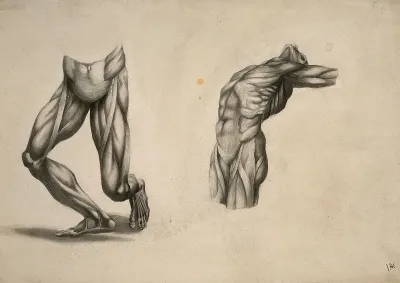 Muscles of the lower limbs and the trunk: two écorché figures