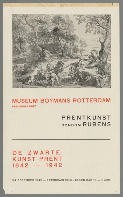 Museum Boymans Rotterdam Prentenkabinet. Prentkunst rondom Rubens. De Zwarte-kunst Prent 1642-1942. 24 December 1942 - 1 Februari 1943.