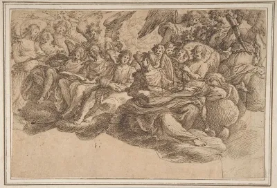 Music-Making Angels Seated on Clouds