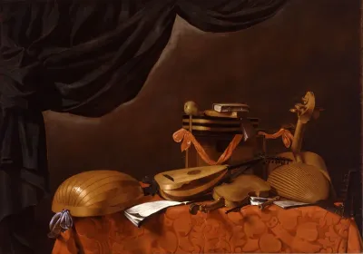 Musical instruments and green drape