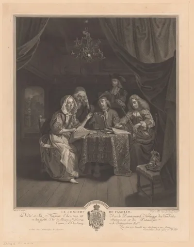 Musicerend gezelschap rondom een tafel