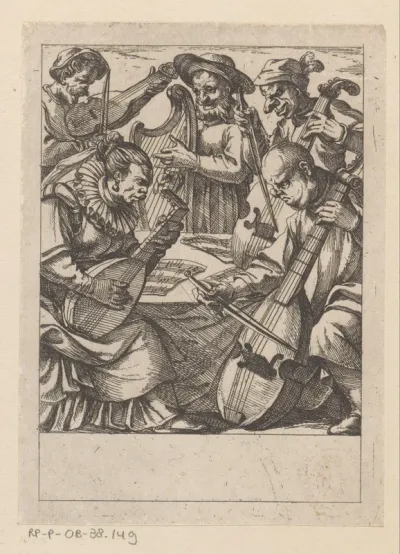 Musicerend gezelschap van vijf musici