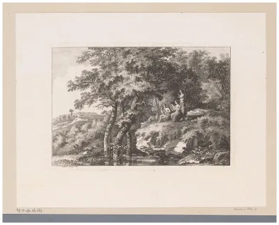 Musicerend trio in een arcadisch landschap