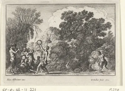 Musicerende en dansende saters en nimfen