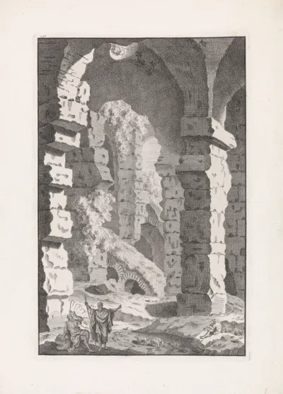 Musicerende herder tussen ruïnes