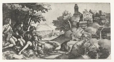 Musicerende herders in een landschap