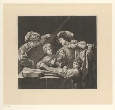 Musicerende jongens rond een tafel