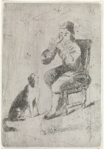Musicerende man met hond