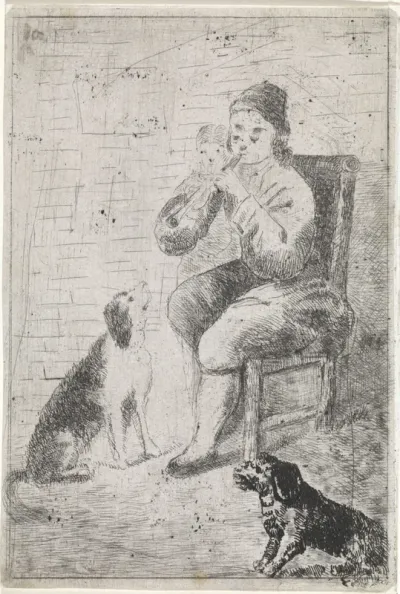 Musicerende man met twee honden