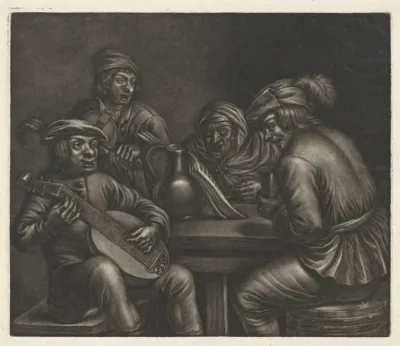 Musicerende mannen aan een tafel