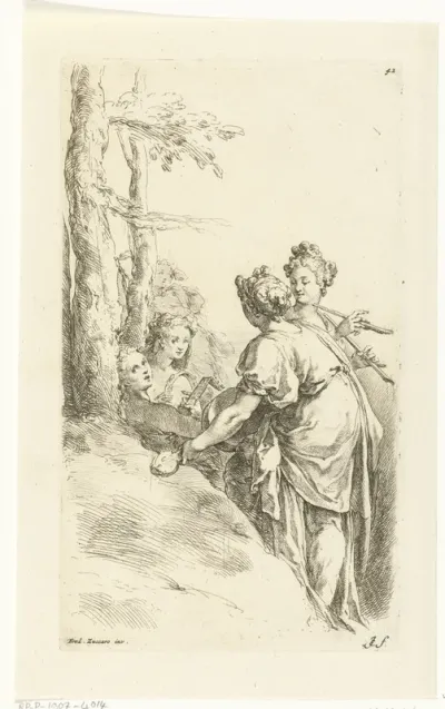 Musicerende meisjes in een landschap