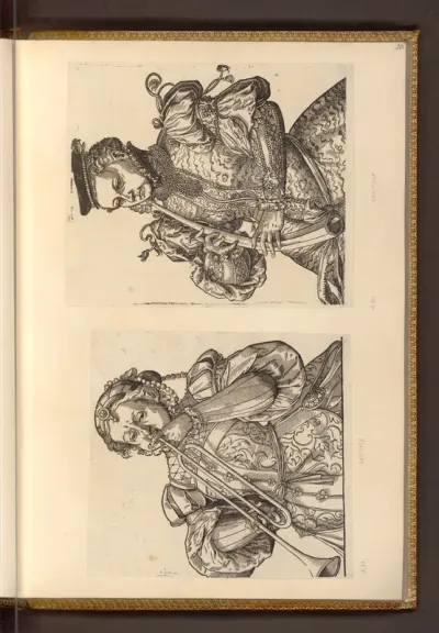 Musizierende Frauen: Trompete; Schalmei