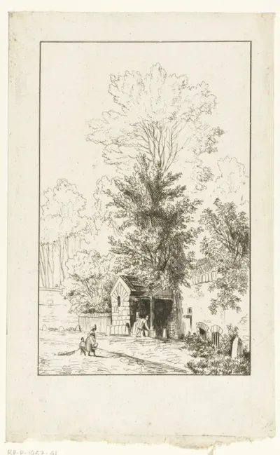 Muur van een park met hoge bomen