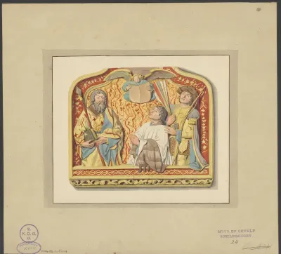 Muurschildering met mecenas, Longinus en Sebastiaan