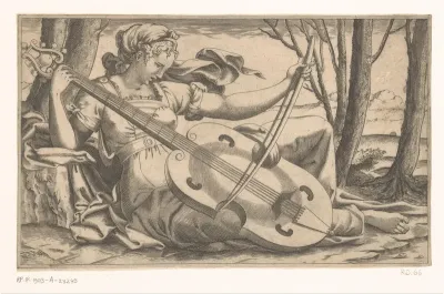 Muze een viola da gamba bespelend